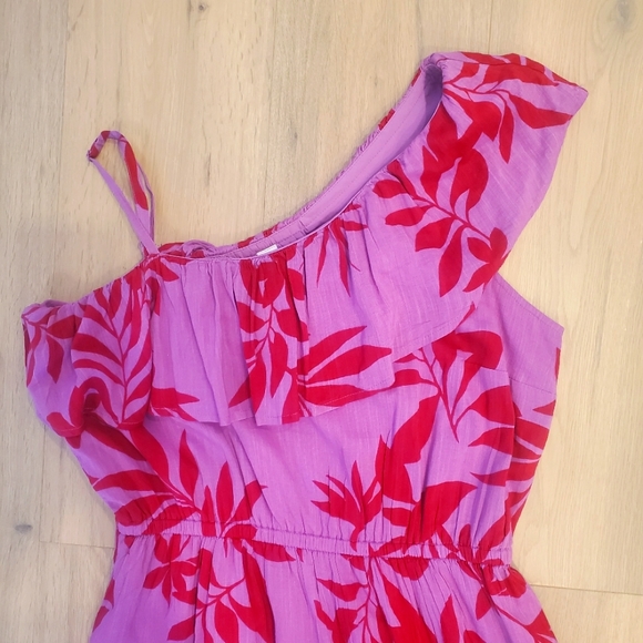 One shoulder pink & red hawaiian print sundress Size Large - Picture 8 of 9
